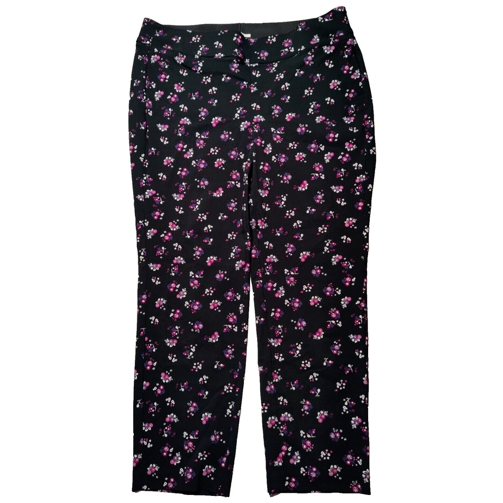 LANE BRYANT THE ALLIE‎ Women Plus 18R Black Pink Floral Pull On Ankle Pants EUC